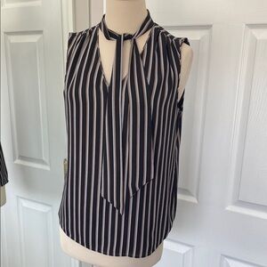 White House Black Market Striped Top Sz 4 Ball-Chain Tie-Neck Stripe Shell